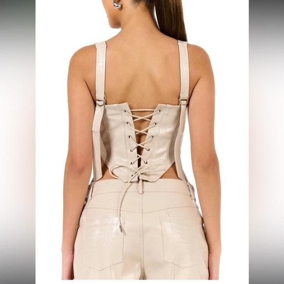 NEW Naked Wardrobe Cream CROC V CUT CORSET TOP with Lace Up - Picture 1 of 6